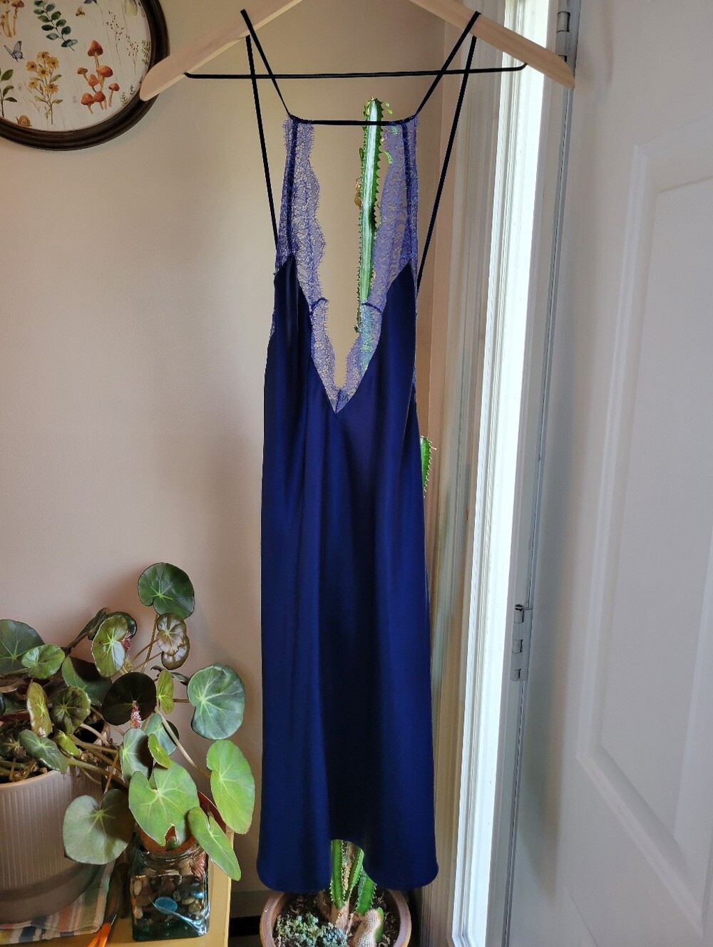 NWT‎ Victorias Secret Lacey Navy Blue Criss-Cross Back Slip Dress, Size Womens L